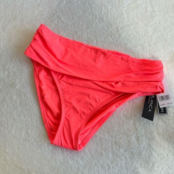 La Blanca Island Goddess Orange Mid Waist Sash Band Bikini Bottoms 10 NEW - Picture 1 of 9